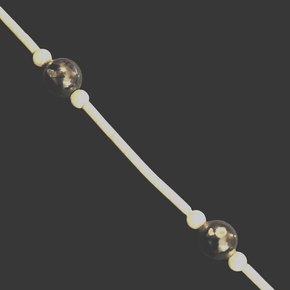 Vintage Black Onyx Round Stones Stainless Steel Tube Bead Necklace Barrel Clasp - Picture 3 of 6